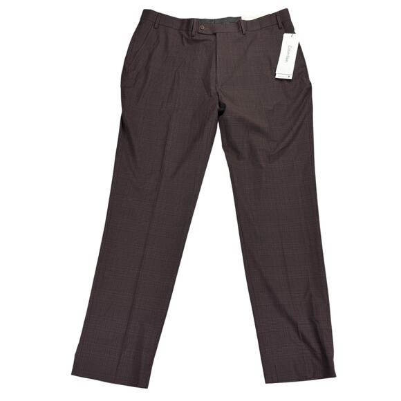 Calvin Klein Mens X Jace Slim Fit Stretch Plaid Dress Pants Wine Red 40x32 - Picture 1 of 4
